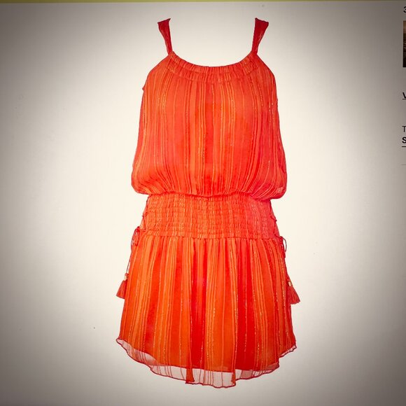 Ramy Brook Lydia Orange Sleeveless Dress W/ Metallic Accents Size M *$5 Ship! - Picture 1 of 7